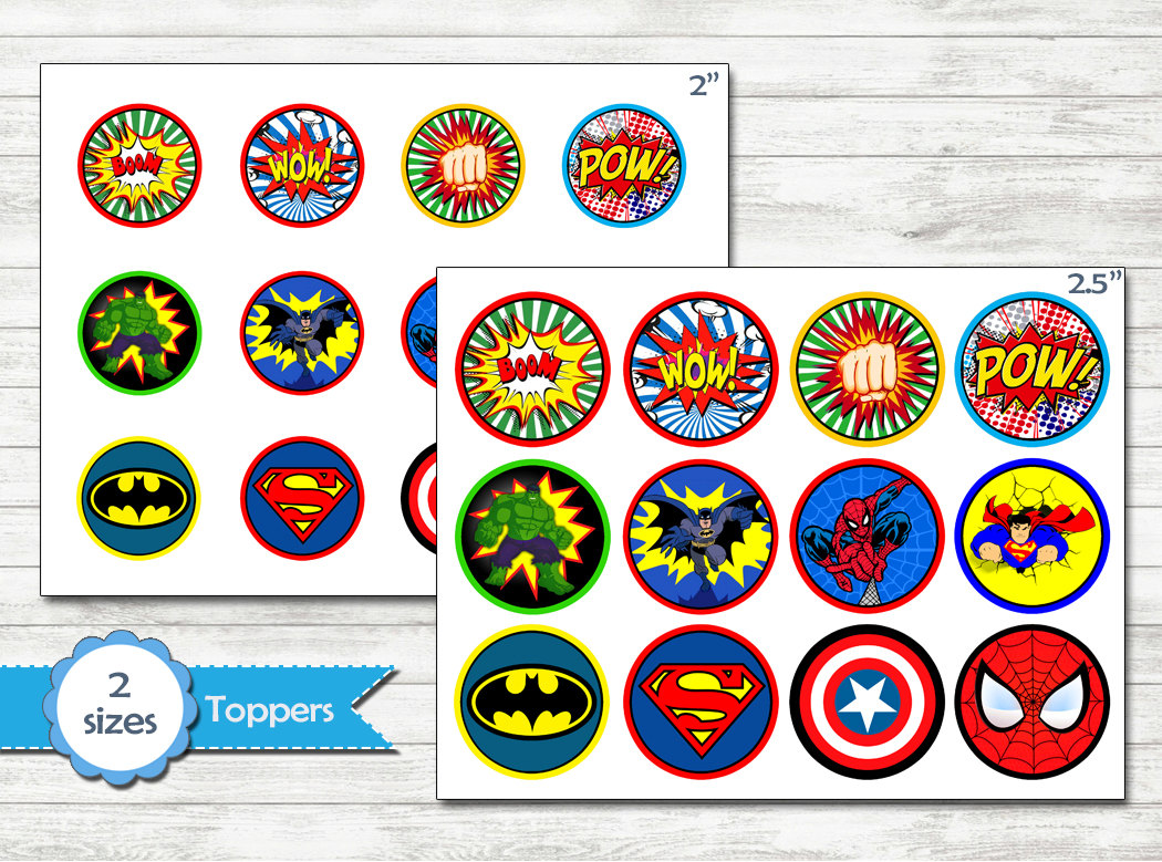 Superheroes Cupcake Toppers Superheroes Party by Printerama