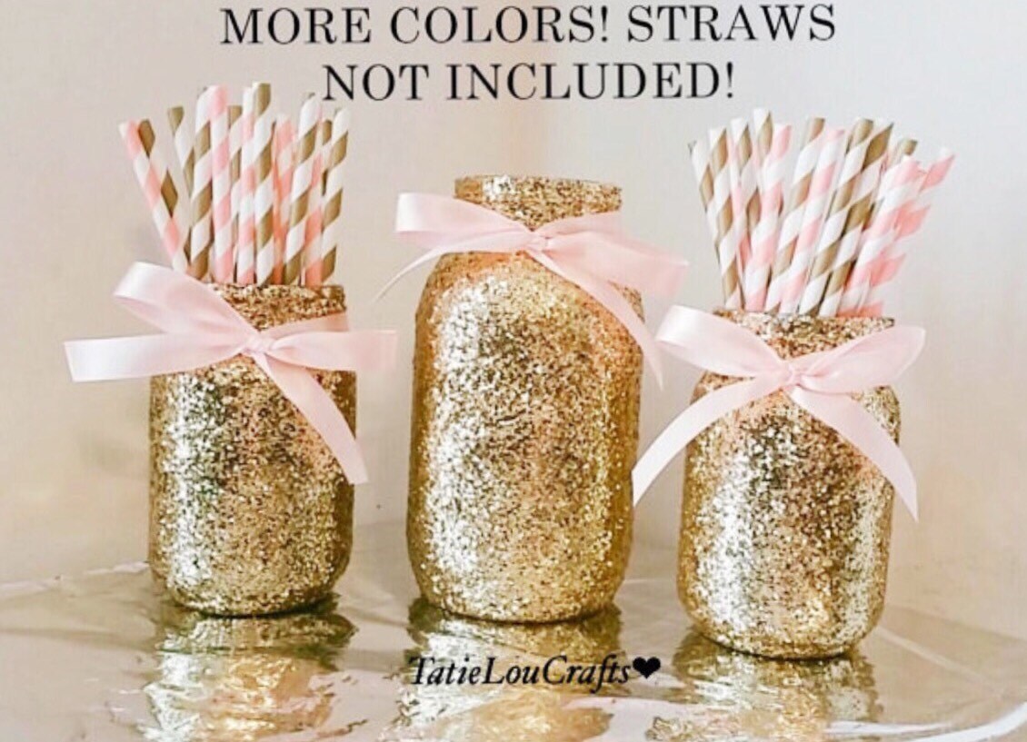 SET OF 3 Glitter Mason Jars// Wedding Centerpiece//Baby