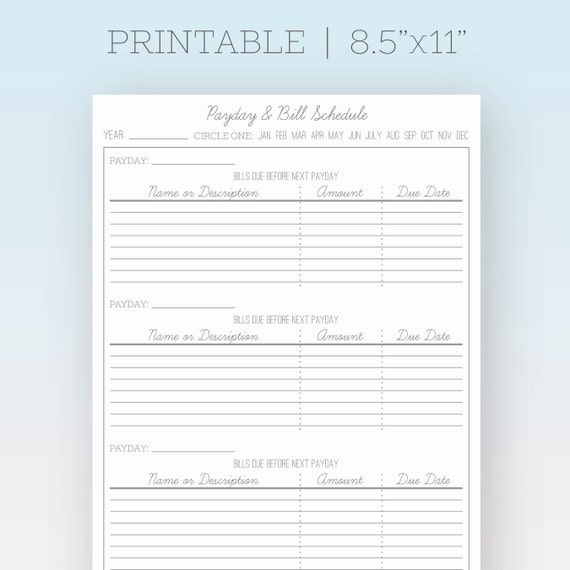 Payday & Bill Schedule Printable Page