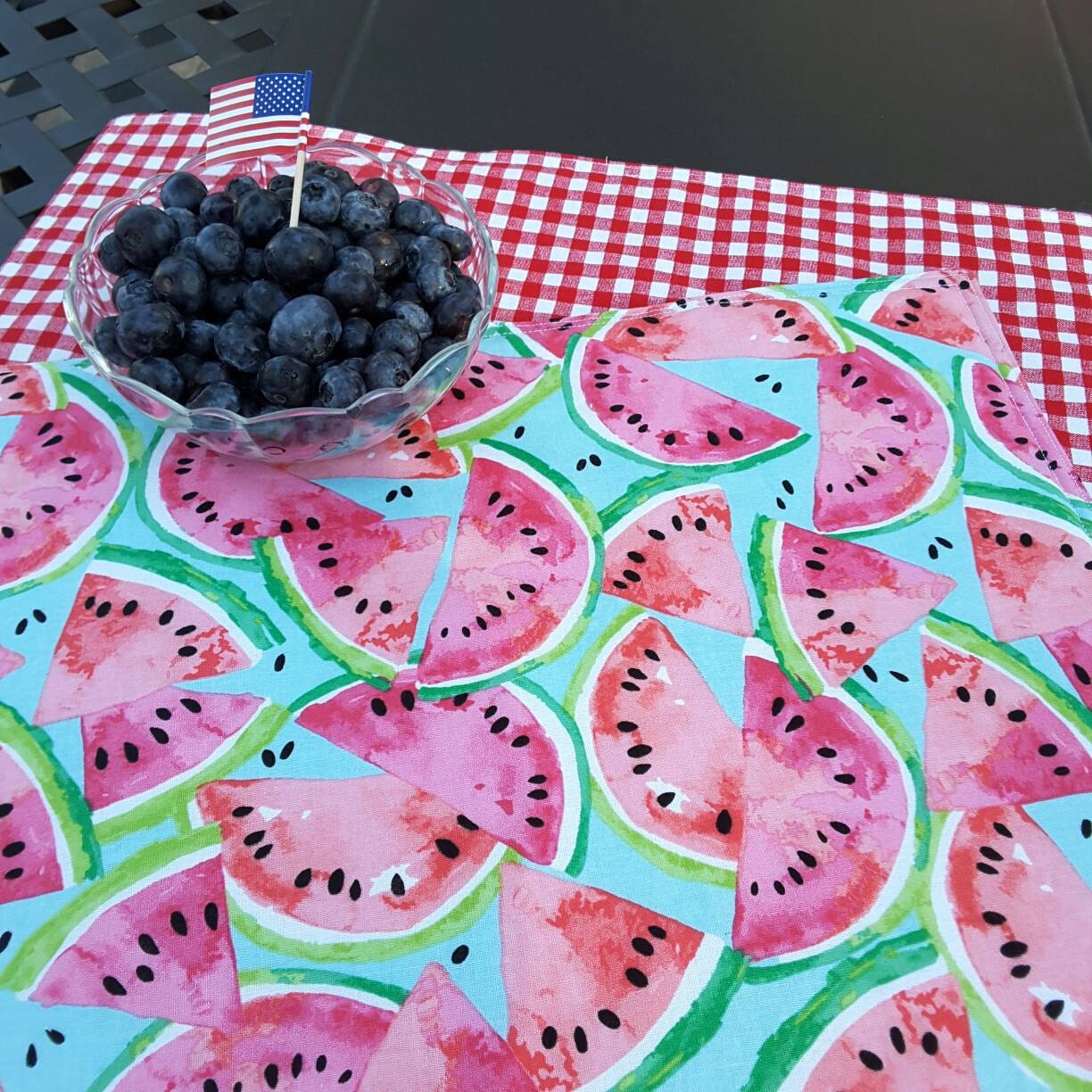 Beautiful summer placemats reversible watermelon print on