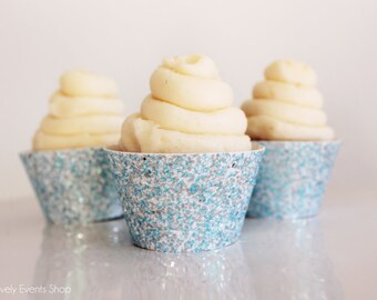 NEW! Frozen Cupcake Wrappers, Blue & Silver Glitter Cupcake Wrappers, Winter Cupcake Wrappers, Snow Cupcake Wrappers-Set Of 6, 12,18,24+