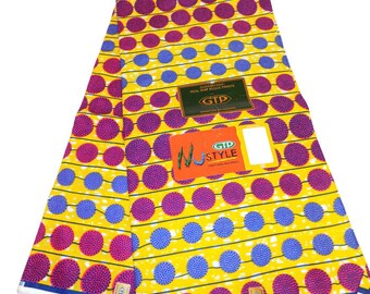 African Print - Cotton Fabric - GTP - Fabric By Yard - African Wax Print - Yellow African Print - Pink African Print - African Head Wrap