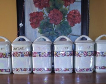 ANCIENS POTS À épices en tôle émaillée. Sucre, Farine, Café, Poivre EUR