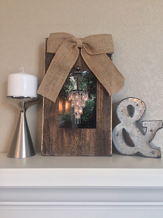 Vintage Wood Distressed Picture Frame with Burlap Bow