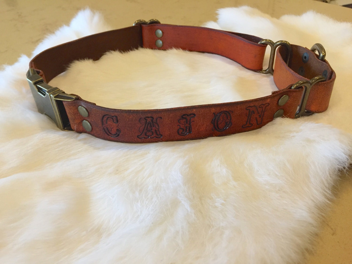 Personalized Brown Leather Martingale Dog Collar With