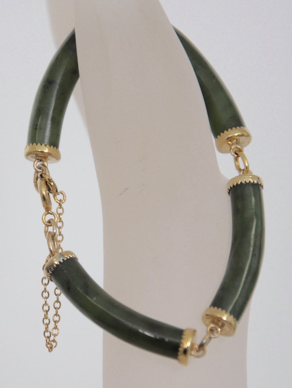 Antique Real Jade Bracelet with gold plated sterling safety