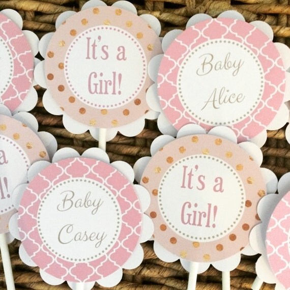 Baby Girl Cupcake Toppers Its A Girl Baby by AppelingCreations