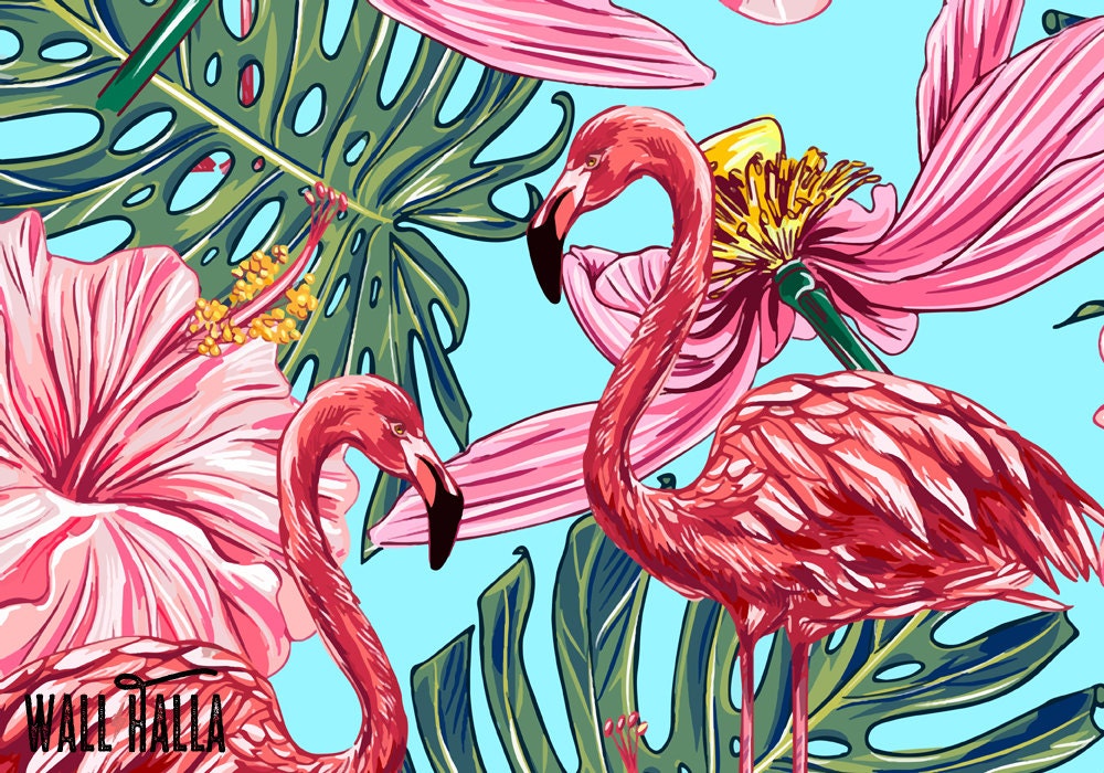 Seamless Self Adhesive Tropical Flamingo Flowers Pattern