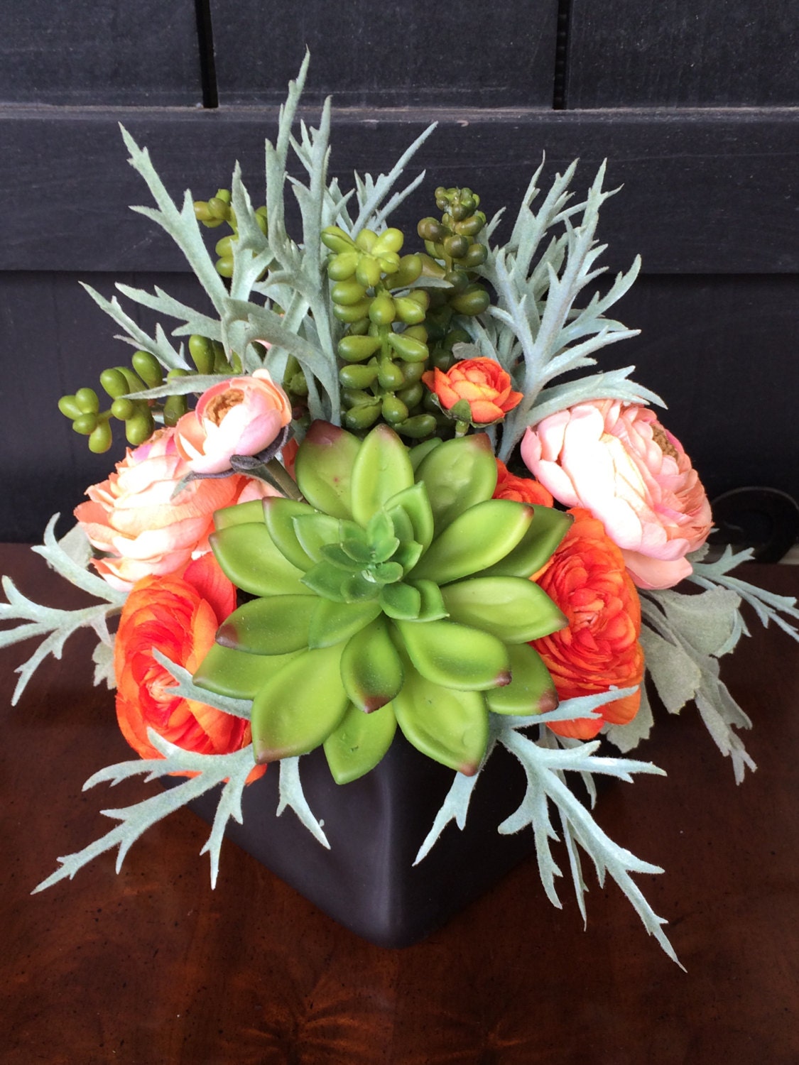 Faux Succulent Centerpiece Modern Flower Arrangement Faux