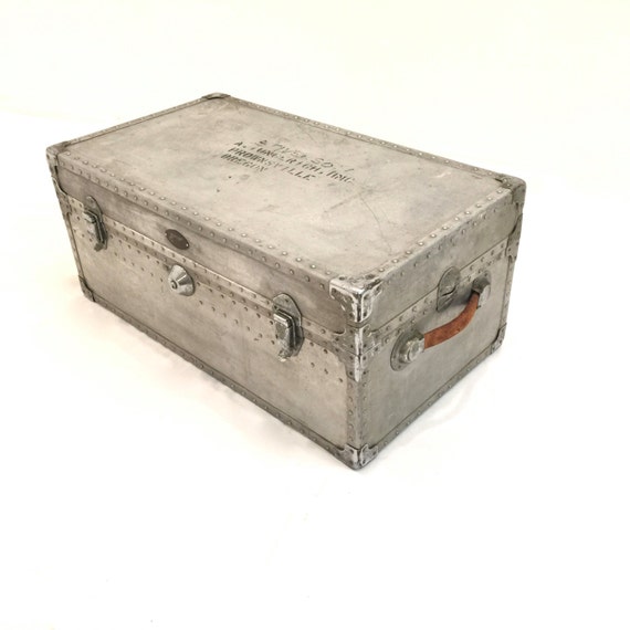 Vintage Aluminum Riveted U.S. Air Force HMC Footlocker Trunk