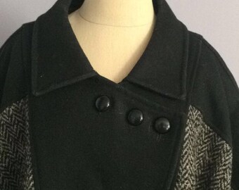 Vintage 1990s Aesthetic Komitor Brand Swing Coat Wool and Tweed Winter Coat - sz XL or XXL