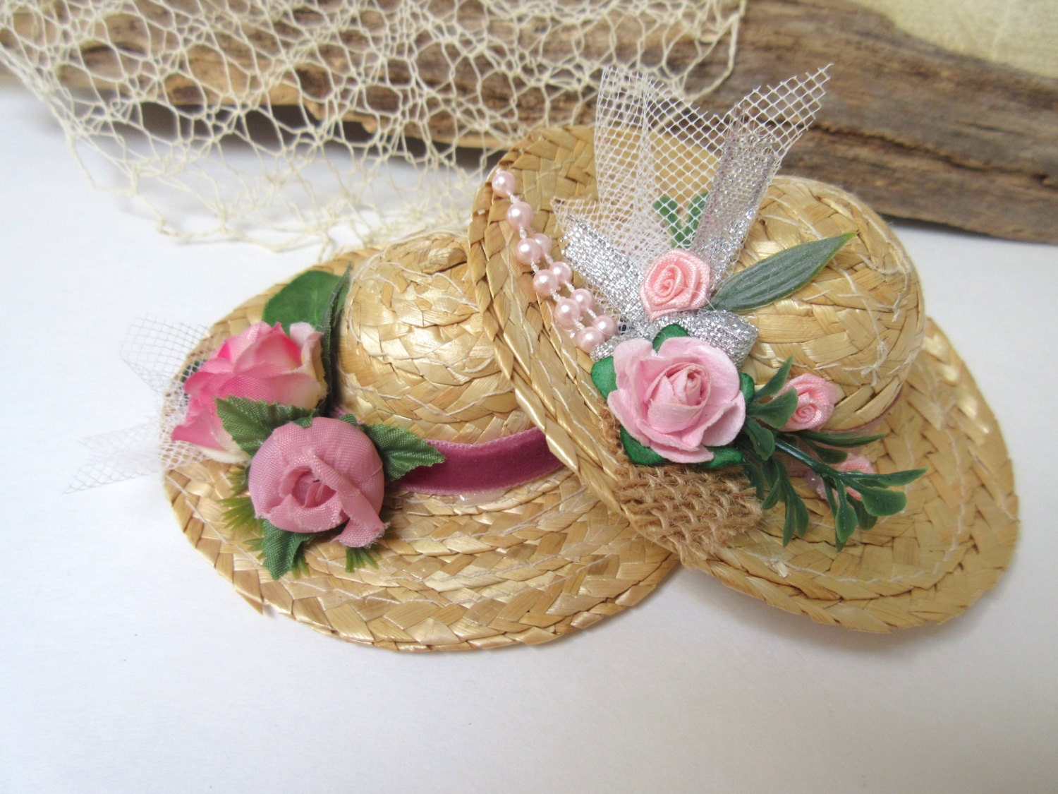 2 Woven farmers Straw hat / Doll Making supplies / Straw hat