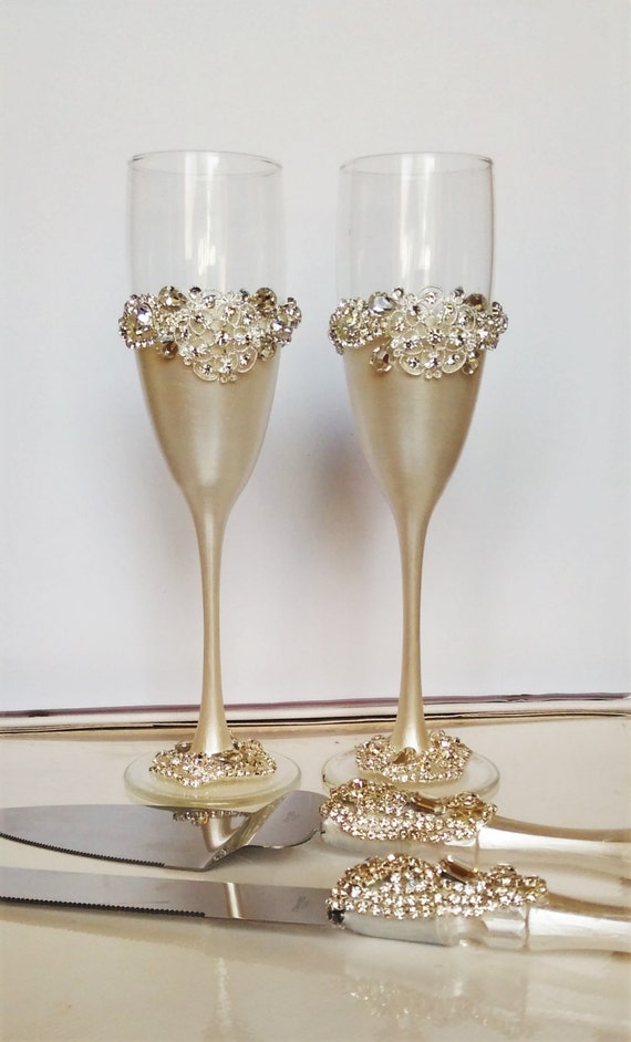  Wedding  glasses  and Cake  Server  Set  cake  by WeddingArtGallery