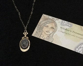 Black & Gold Cameo Pendant by Sarah Coventry