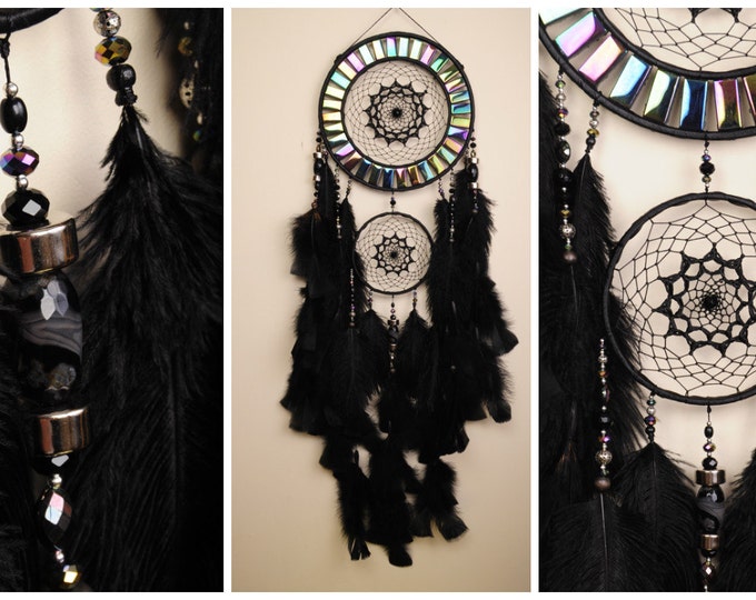 Dreamcatcher Black mosaic Dream Catcher Large Dreamcatcher New Dream сatcher gift idea pearlescent dreamcatcher boho dreamcatcher wall gift