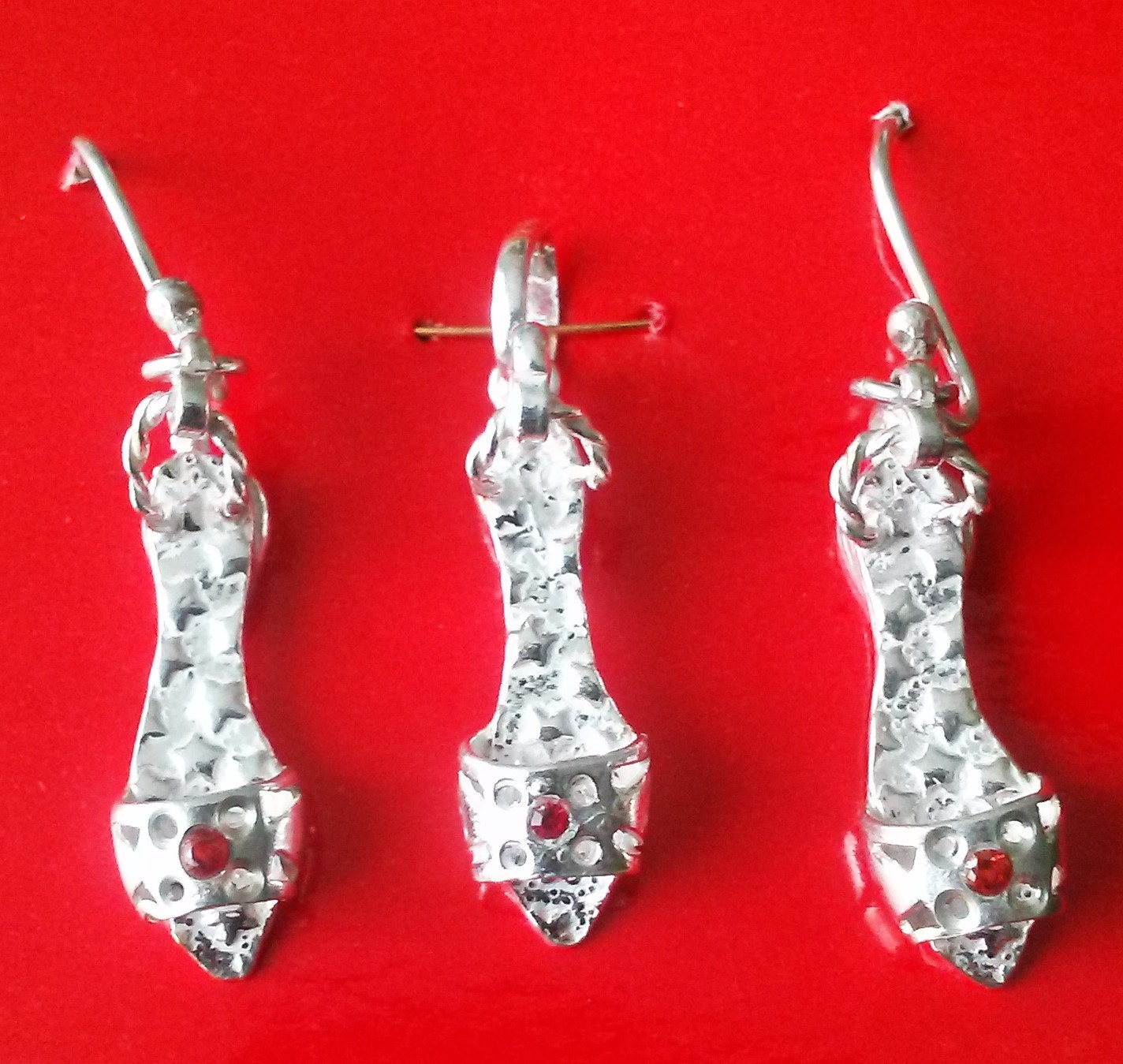 Beautiful handmade 950 silver slipper set includes dangling