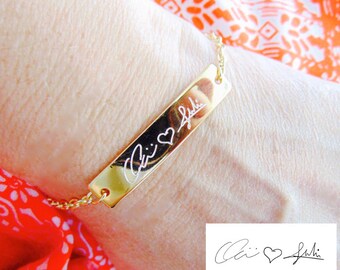 Actual Handwriting bracelet, Custom signature bracelet, Personalized handwritten bar bracelet, 16K gold/Silver/rose gold engraved jewelry