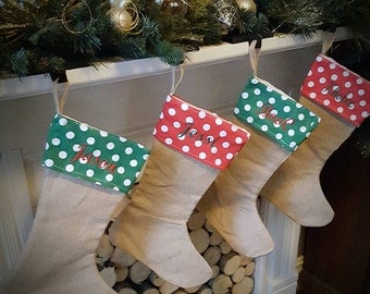 Monogrammed or embroidered name personalized Christmas stocking.