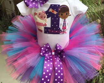 Doc McStuffins and Lambie Birthday Tutu Outfit Dress Set Handmade in Purple Brights 1st 2nd 3rd