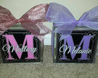 Personalized 8x8 lighted glass block many colors
