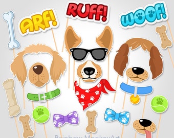 Printable Dog Party Photo Booth Props - Puppy Photobooth Props - Golden Retriever Props - Cocker Spaniel Props - Corgi Photobooth Props