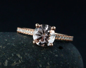 Pink Morganite Solitaire Engagement Ring – Round Brilliant Cut