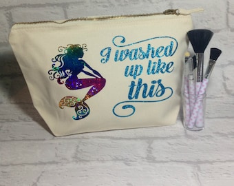 Mermaid Makeup Bag, Cotton Makeup Bag, Mermaid Life, Gift for her, Mermaid Gift, Wash bag, Festival Essentials, Zippered Bag, Cosmetic Bag.