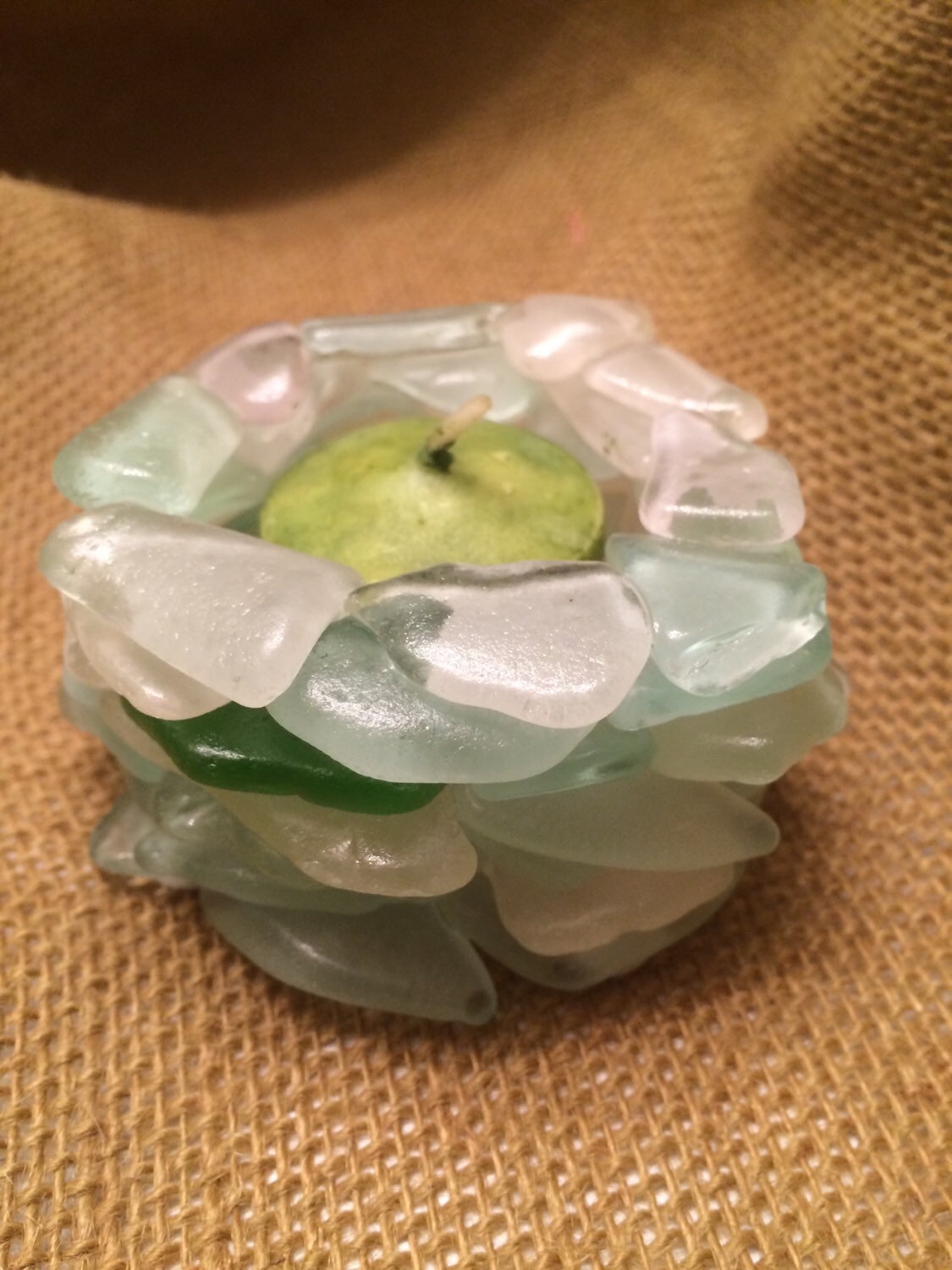Genuine Sea Glass Candle Holder Ring Fits Standard Tea Light