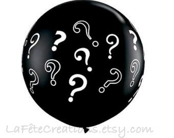 Black Question Mark Gender Reveal Balloon Big Round 36” Black Latex Balloon Question Mark Baby Shower Girl or Boy?