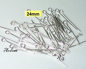 24 mm silver bright, silver plated eye pins findings 100 (16.24)