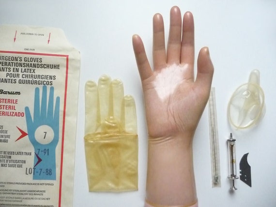 Vintage Transparent Medical Surgical Latex Rubber Gloves Not