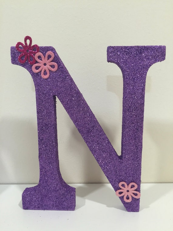 purple glitter wooden freestanding letter