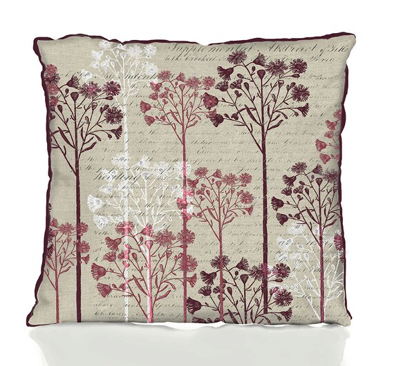 Dark Red Pillow Cover Botanical Print pillow by FabFunkyPillows