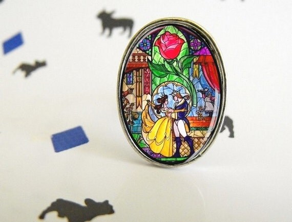 La Belle et la Bête Inspiré du vitrail Bague ovale