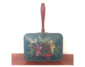 1950s Vintage Silent Butler • Antique Evergreen Floral Dustpan