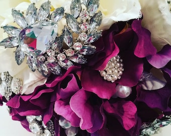 Ivory & plum purple brooch bouquet