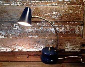 Vintage Desk Lamp small navy blue with gold accents