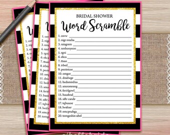 Word Scramble Game - Printable Black and White Pink Gold Bridal Shower Word Scramble Game - Bridal Shower Games - Bachelorette Games - 014