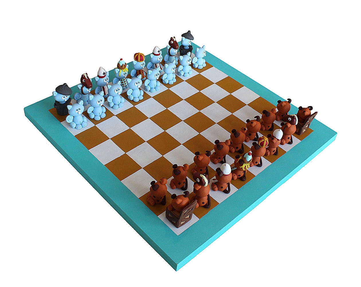 Dogs vs Cats Handmade OOAK polymer clay chess set Large