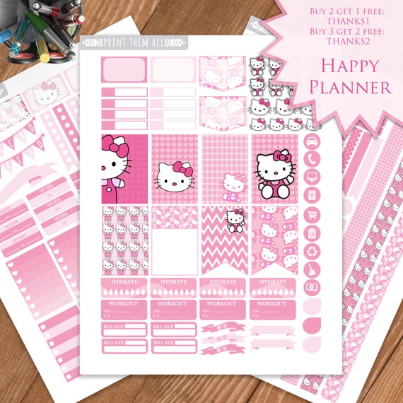 Hello Kitty Planner Stickers Printable HAPPY by PrintThemAllStudio