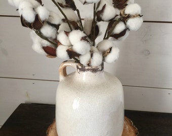 Cotton Arrangement, cotton, farmhouse decor, rustic decor, table arrangement, small arrangement, home decor, gift, cotton stems, pottery