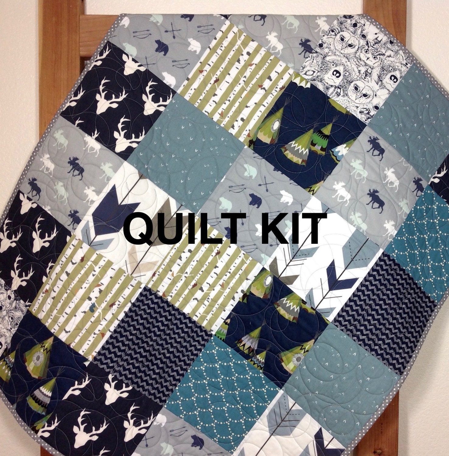 Baby Boy Quilt Kit Woodland Quilt Kit Tribal Nursery Deer