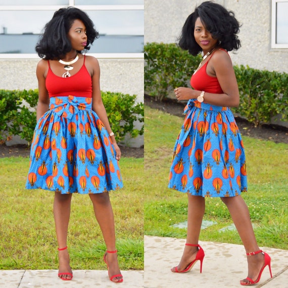 Ankara Skirt with waistbelt african print african by Shoplolaster
