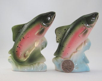 Rainbow trout porcelain salt and pepper shakers