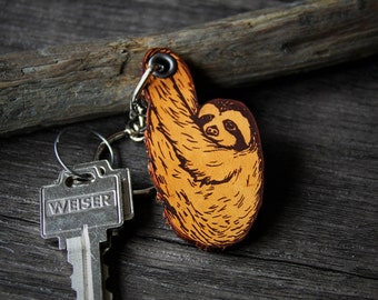 Sloth - genuine leather keychain