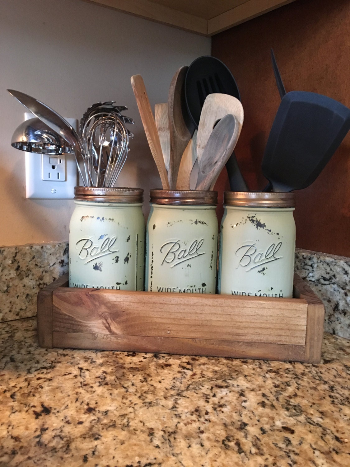 Mason jar utensil holder Kitchen Utensil organizer Kitchen