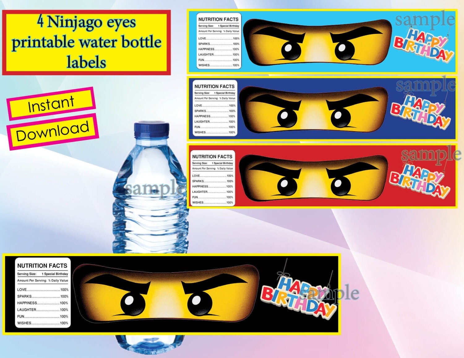 INSTANT DL Ninjago eyes water bottle label Ninago party