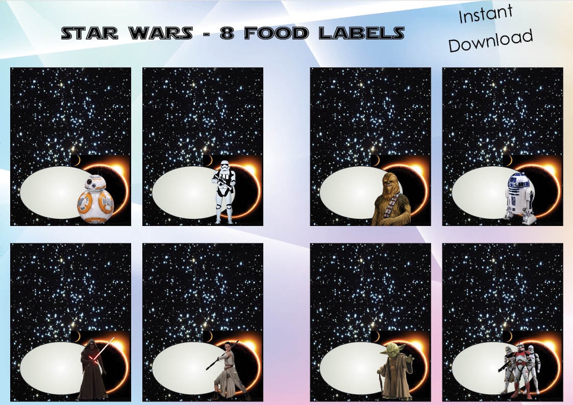 Star Wars food labels Star Wars party Star Wars by nsprintdesign