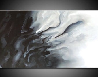 LARGE, Original ABSTRACT PAINTING, canvas, Wall Art, Modern, Contemporary, Black, White, Grey