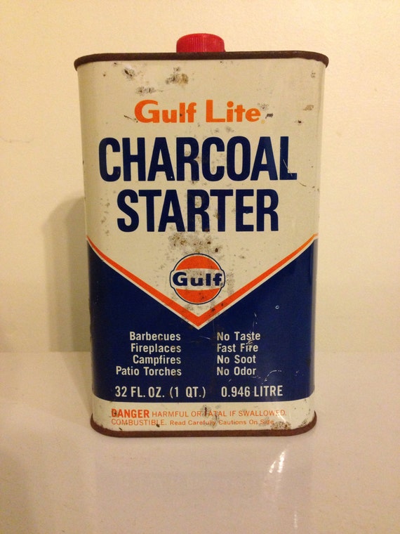 Vintage Gulf Lite Charcoal Starter 32oz empty tin/ Gulf Oil
